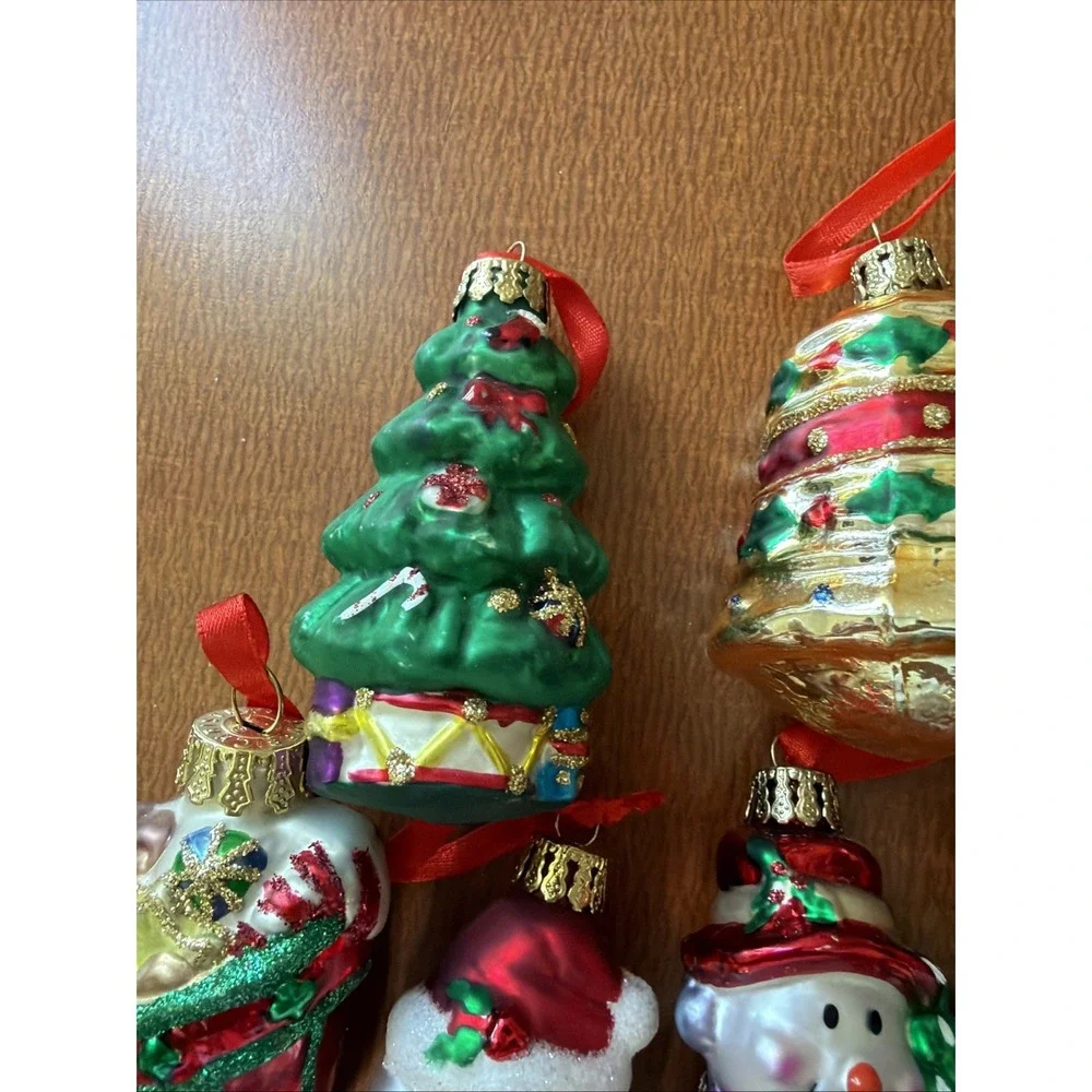 Vintage Snowman, Santa,‎ Stocking, Penguins Hand Blown Glass Ornaments Set Of 11